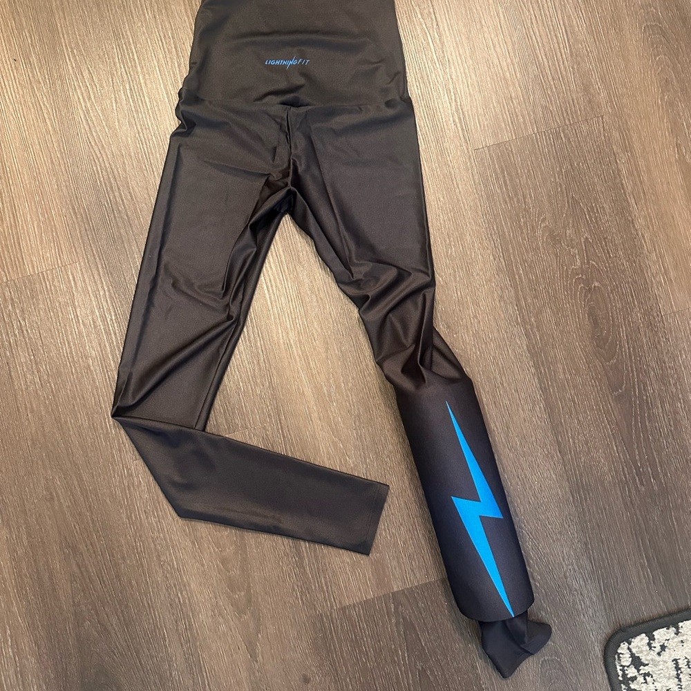 Black Leggings with Blue Lightning Bolt